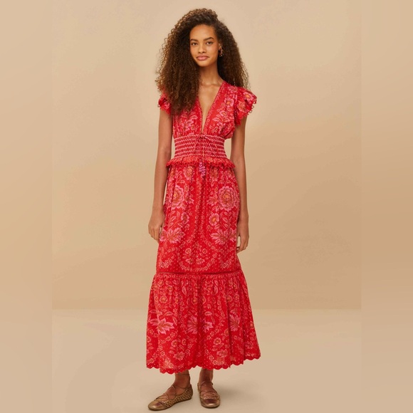 FARM Rio Dresses & Skirts - Farm Rio Red Olivia Lace Maxi Dress